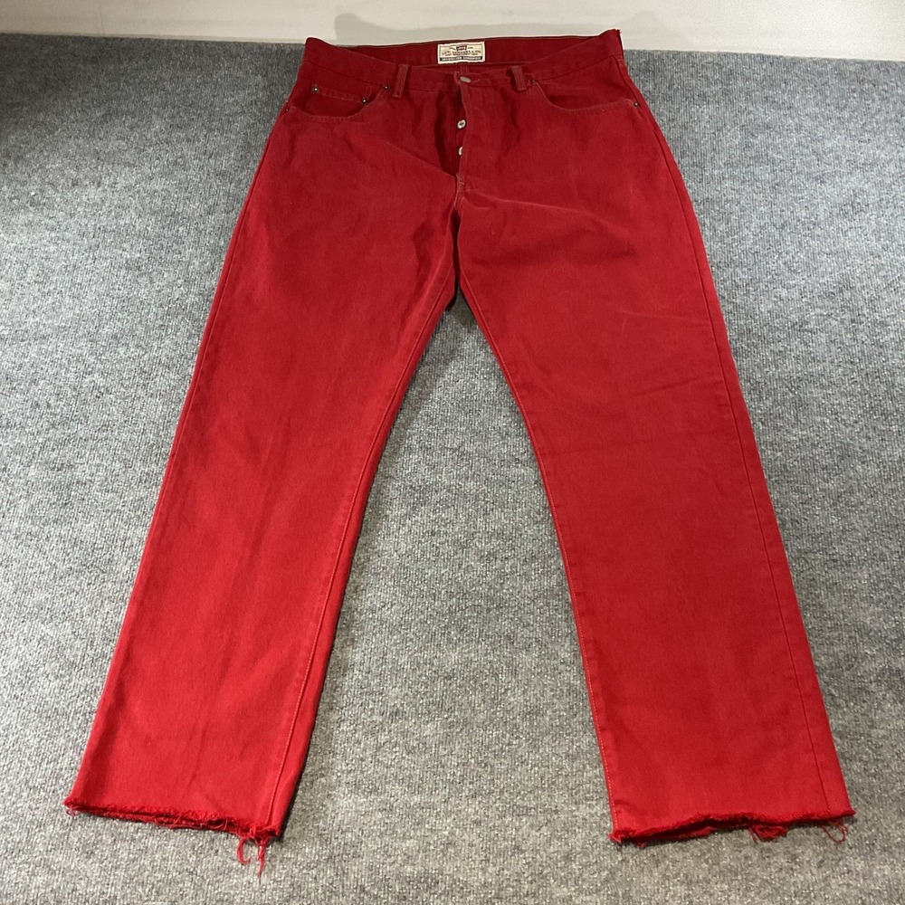 Vintage Levis Red Denim Jeans Straight Leg Button Fly Made in Spain Mens 35x32